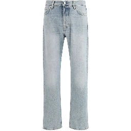 Blue Cotton Straight-Leg Jeans