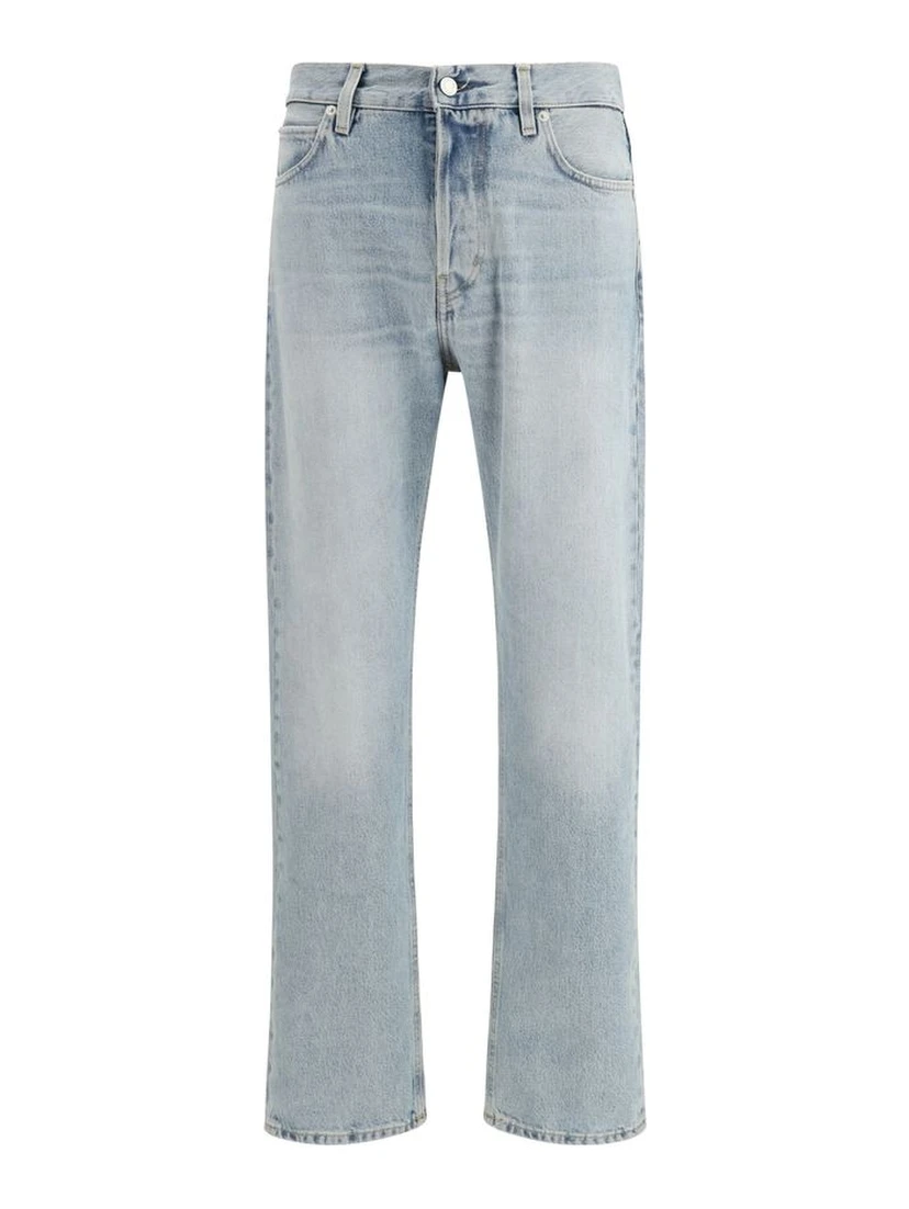 Blue Cotton Straight-Leg Jeans