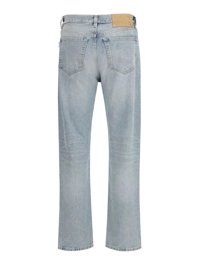 Blue Cotton Straight-Leg Jeans