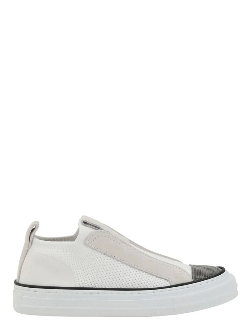 White Nylon Low Top Sneakers