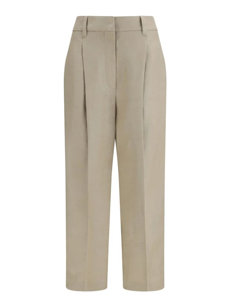 Beige Linen Casual Pants