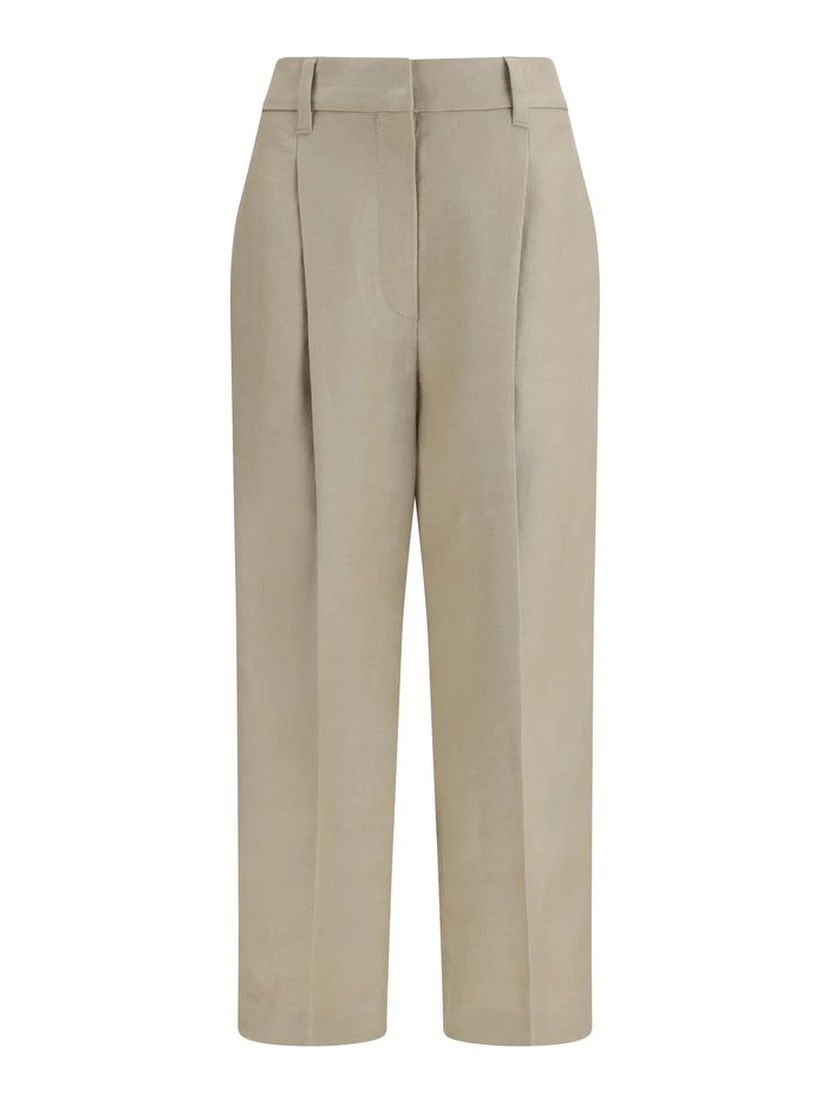 Beige Linen Casual Pants