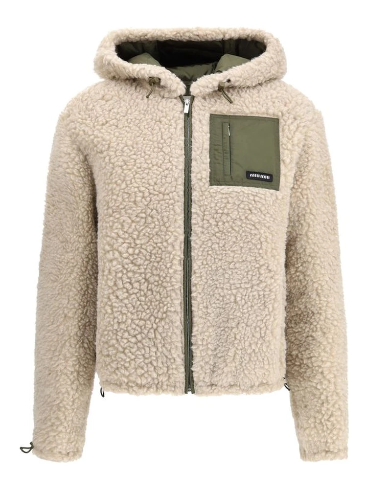Beige Fleece Wool Full-Length Jacket