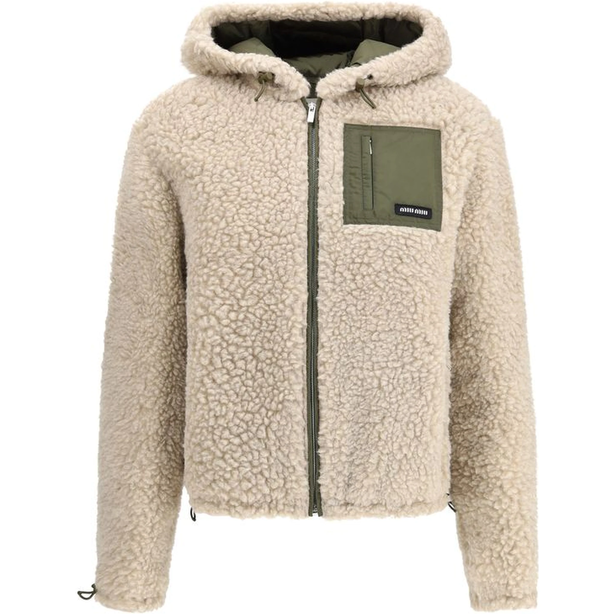 Beige Fleece Wool Full-Length Jacket