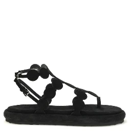 صندل بوس توروس ذو نعل سميك من جلد العجل الأسود