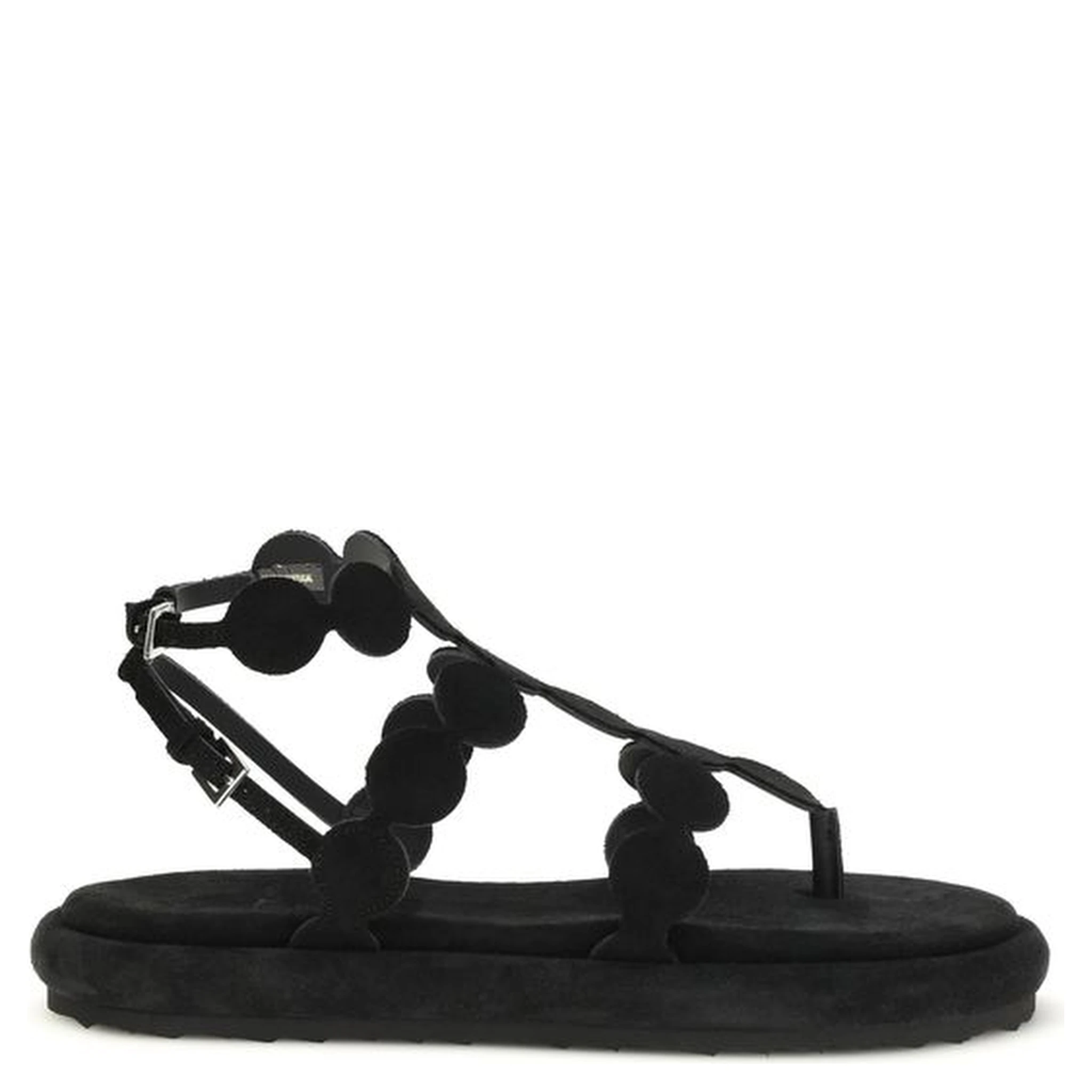 صندل بوس توروس ذو نعل سميك من جلد العجل الأسود