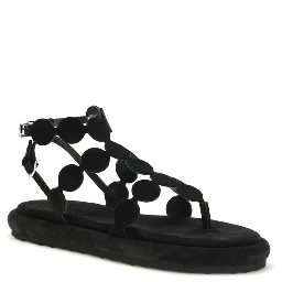 صندل بوس توروس ذو نعل سميك من جلد العجل الأسود