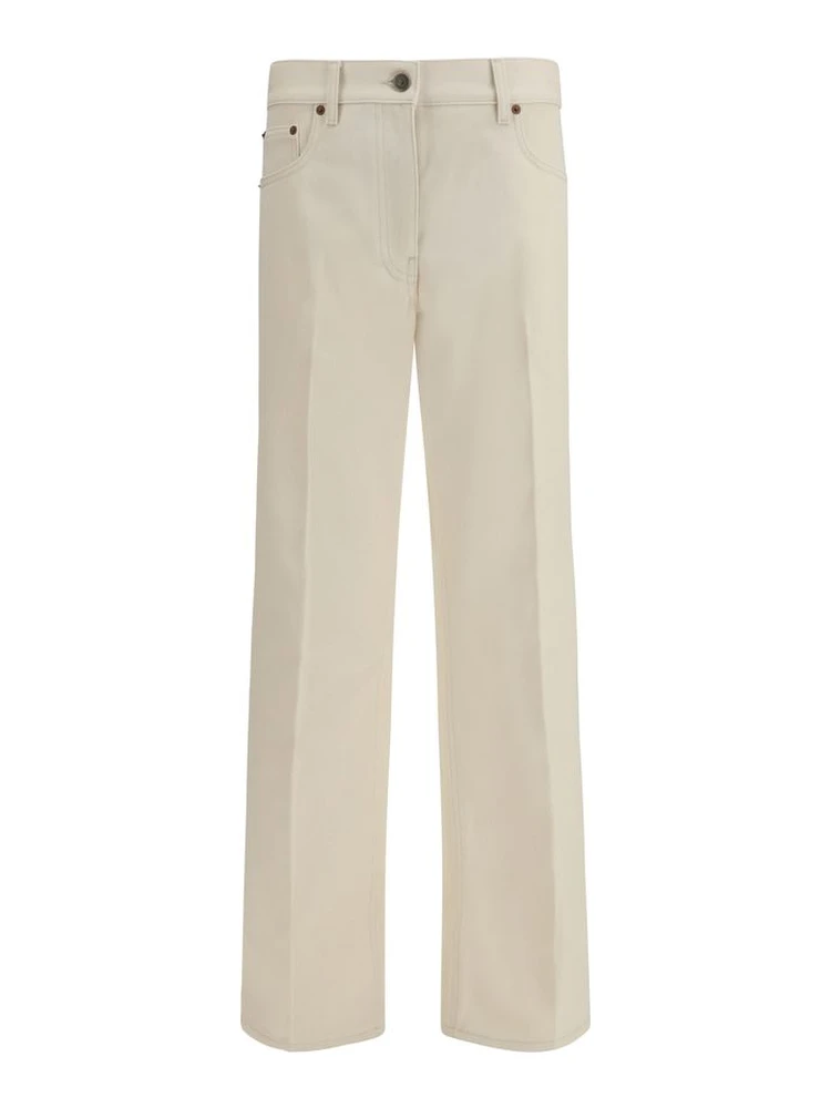 Beige Cotton Flared Jeans