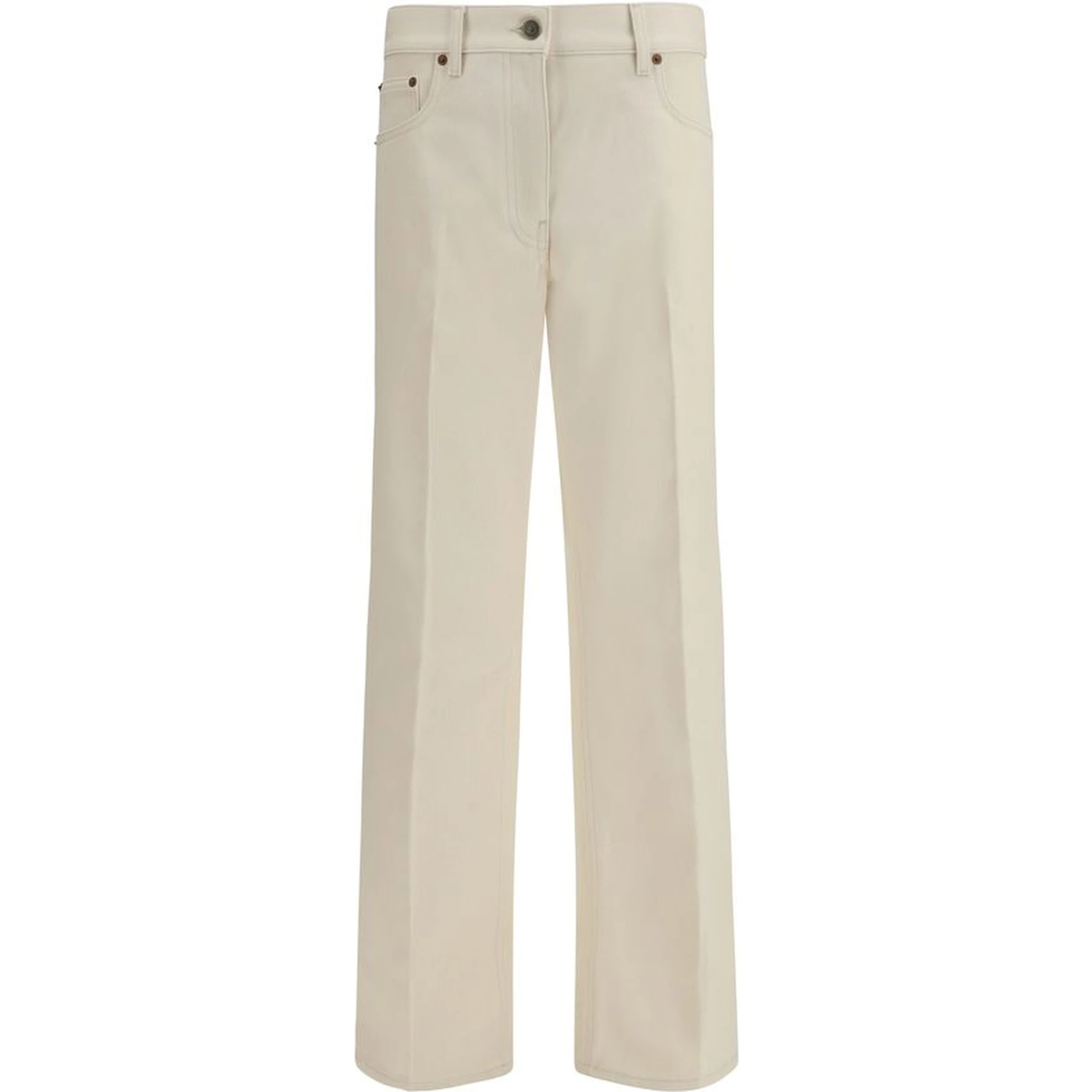Beige Cotton Flared Jeans