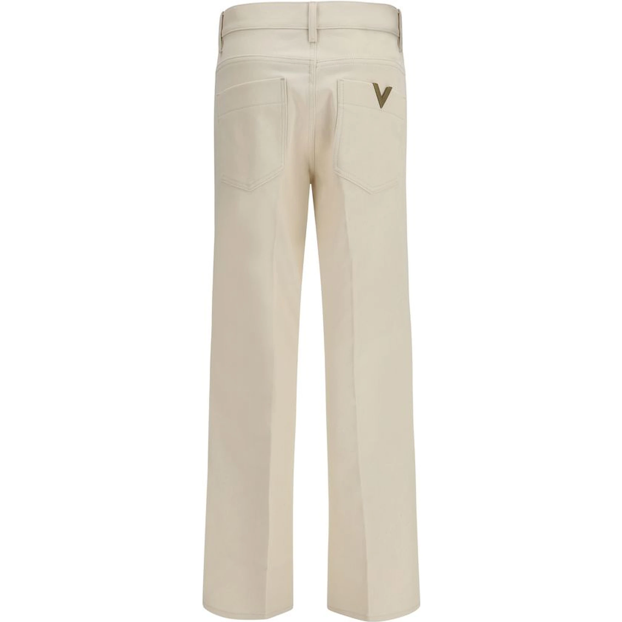 Beige Cotton Flared Jeans