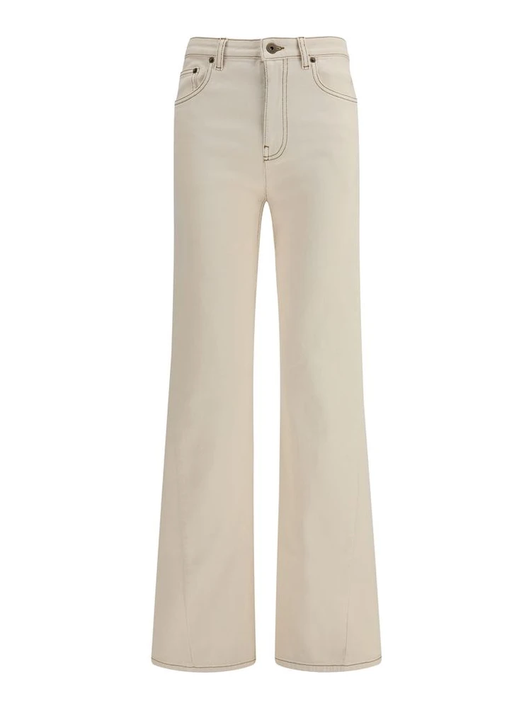 Beige Cotton Bootcut Jeans