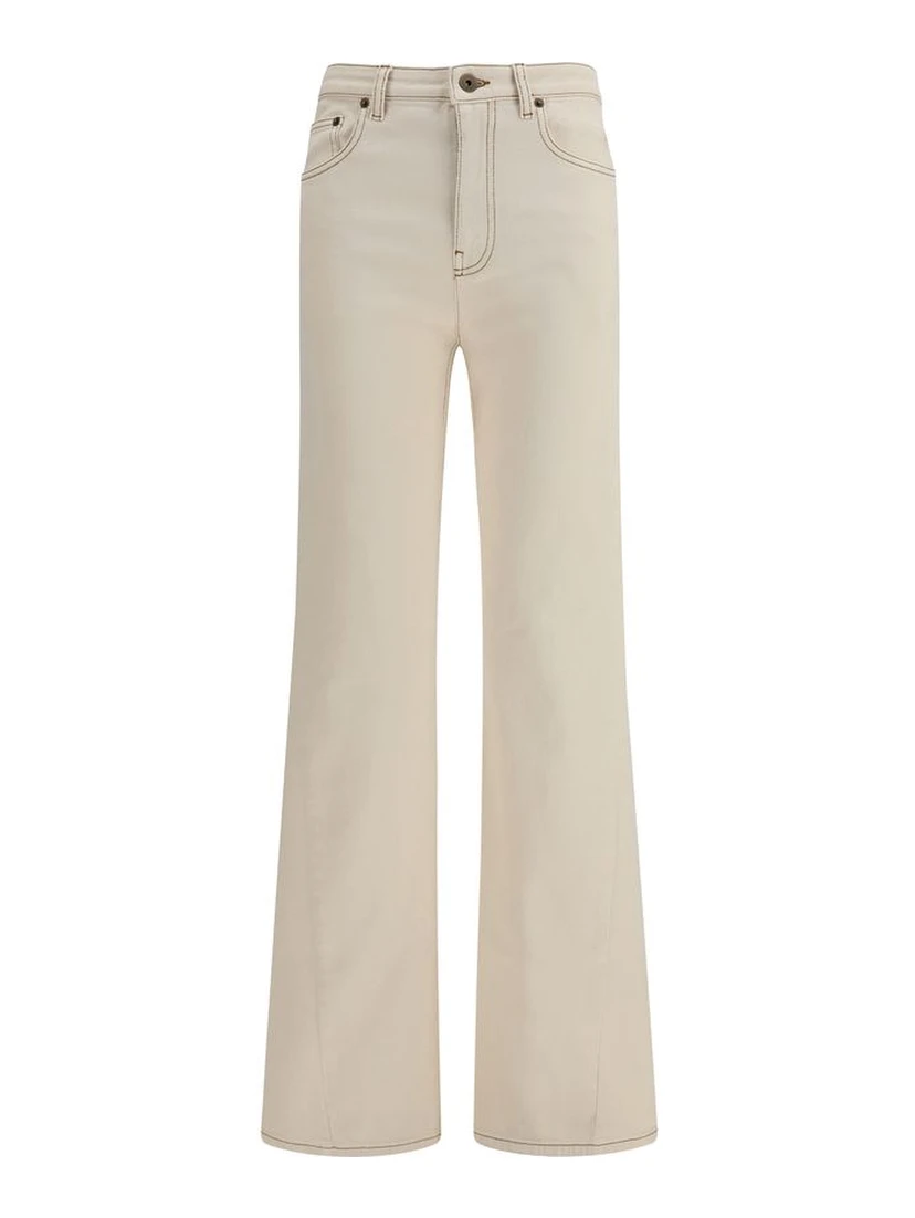 Beige Cotton Bootcut Jeans