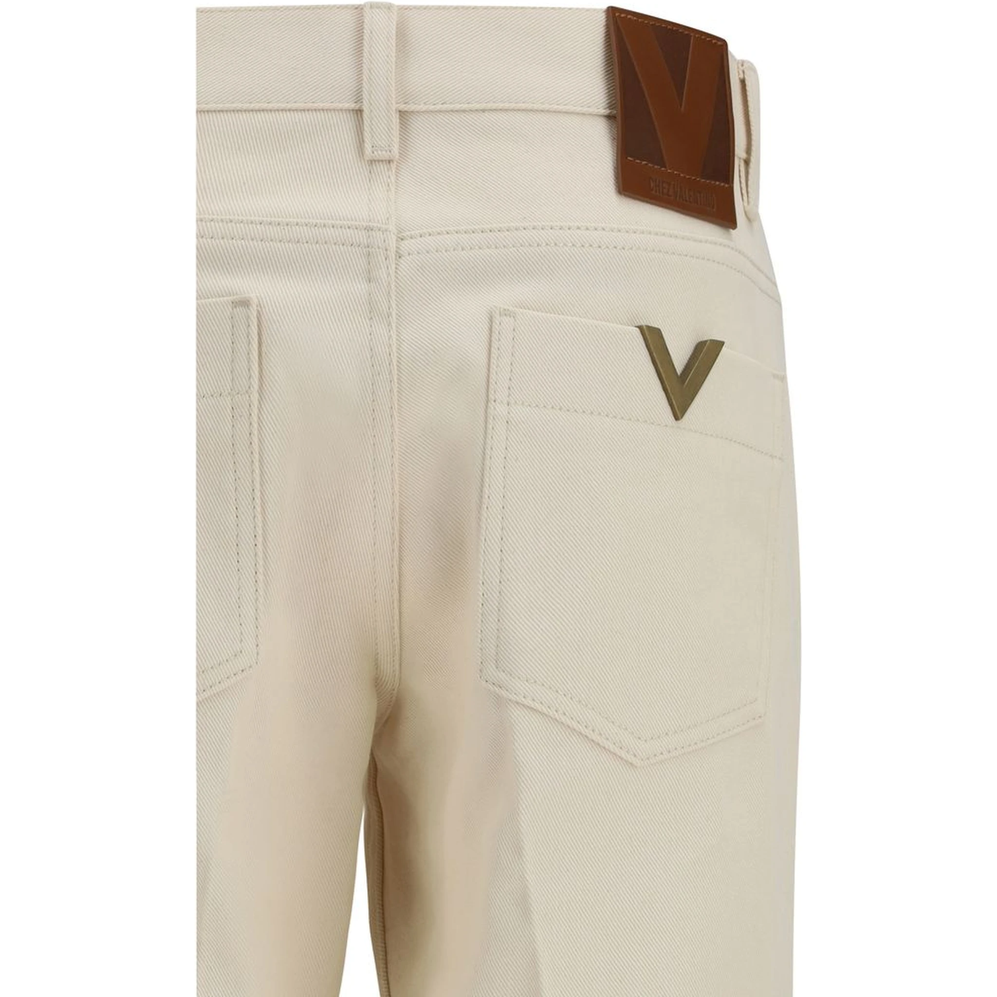 Beige Cotton Flared Jeans