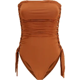 Brown Polyester One-Piece Swimsuit