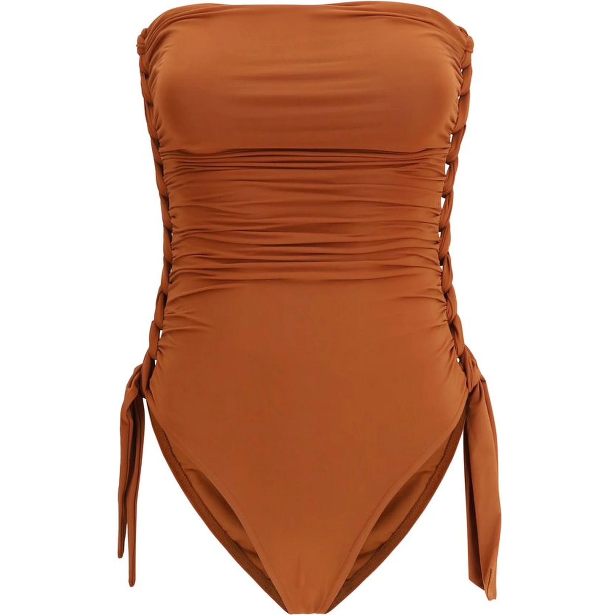 Brown Polyester One-Piece Swimsuit