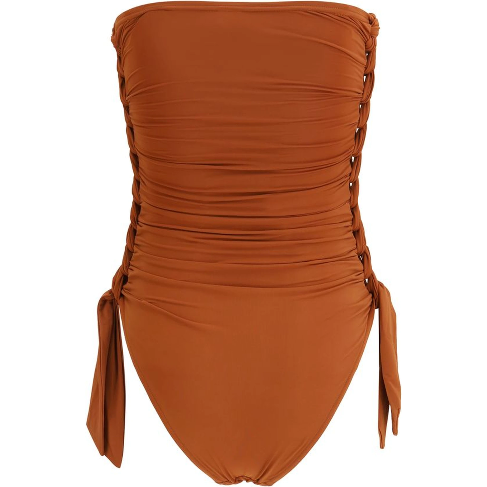 Brown Polyester One-Piece Swimsuit