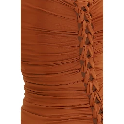 Brown Polyester One-Piece Swimsuit