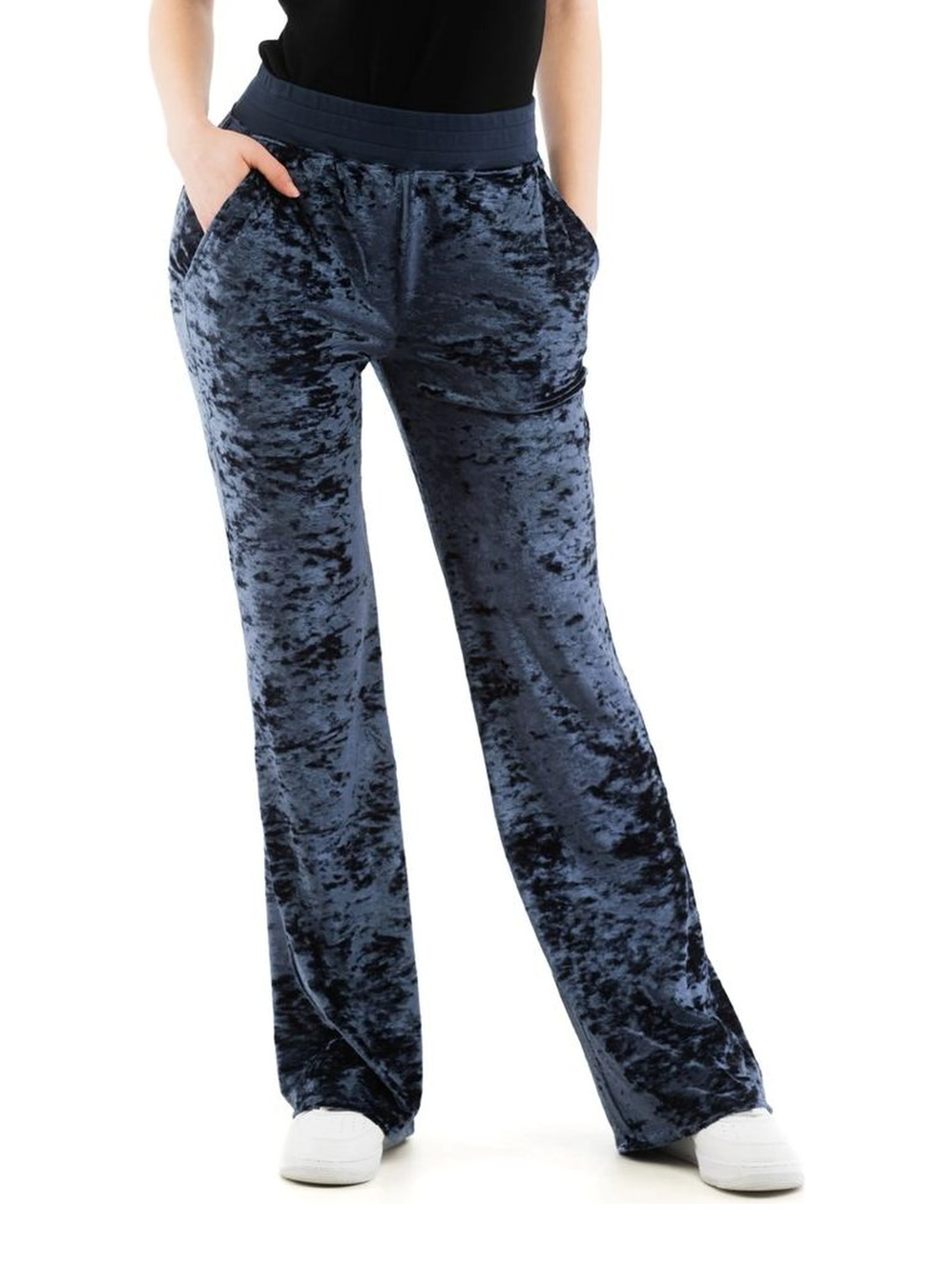 Blue Polyester Casual Pants