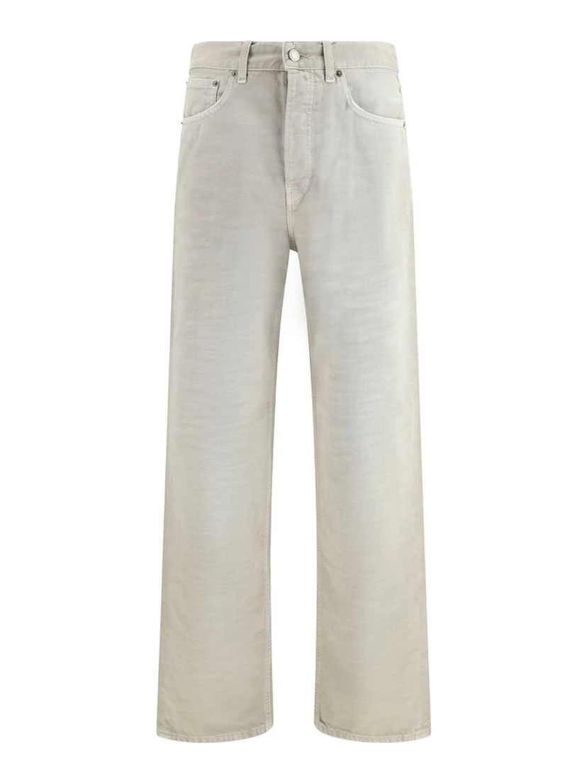Gray Cotton Straight-Leg Jeans