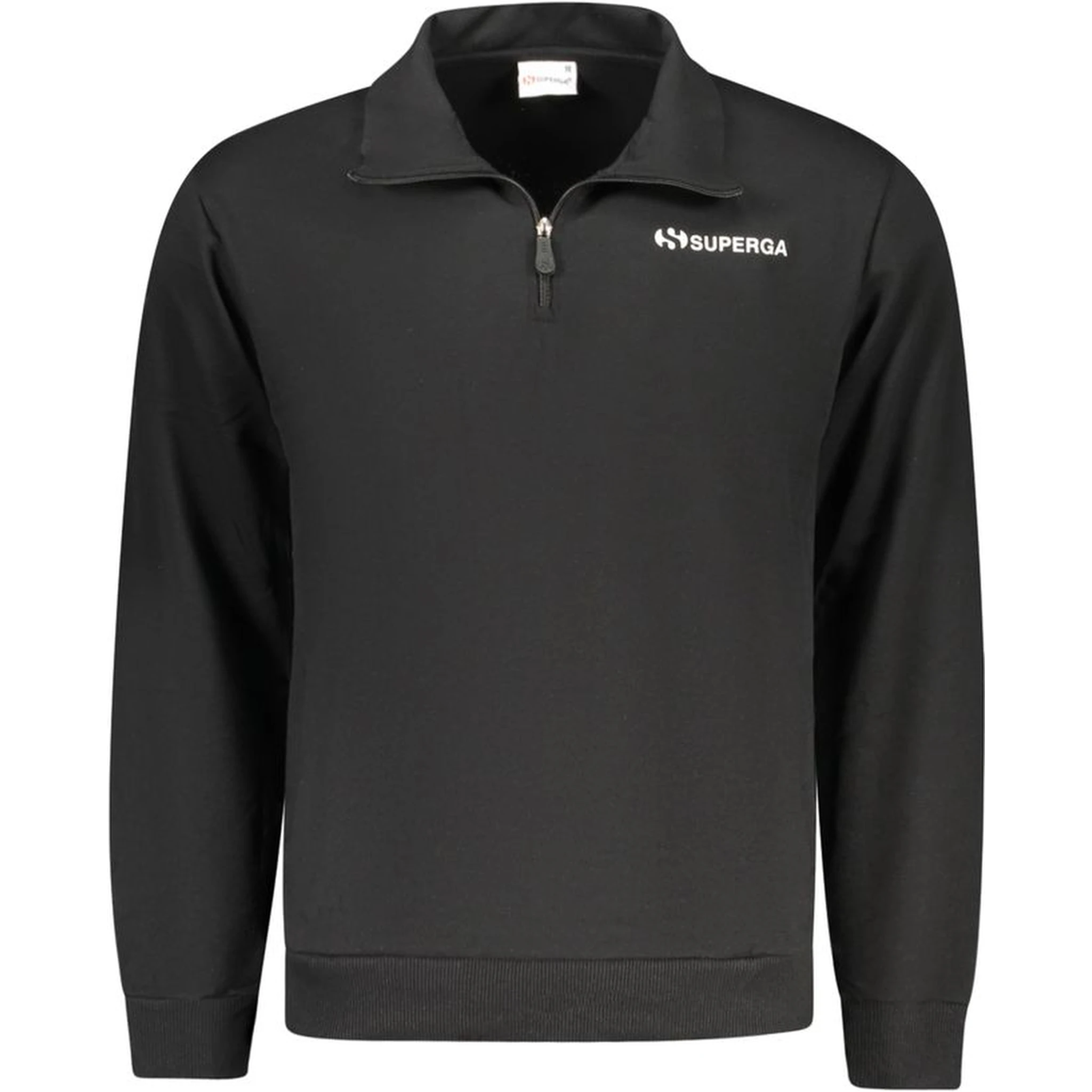 "Black Cotton Men's Sweatshirt with Half Zip and Pockets"