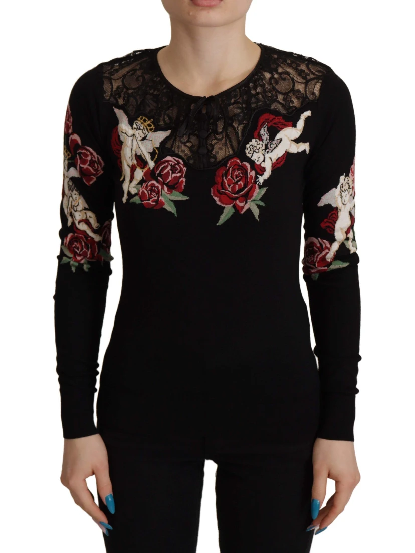 Black Lace Angel Roses Cardigan Sweater