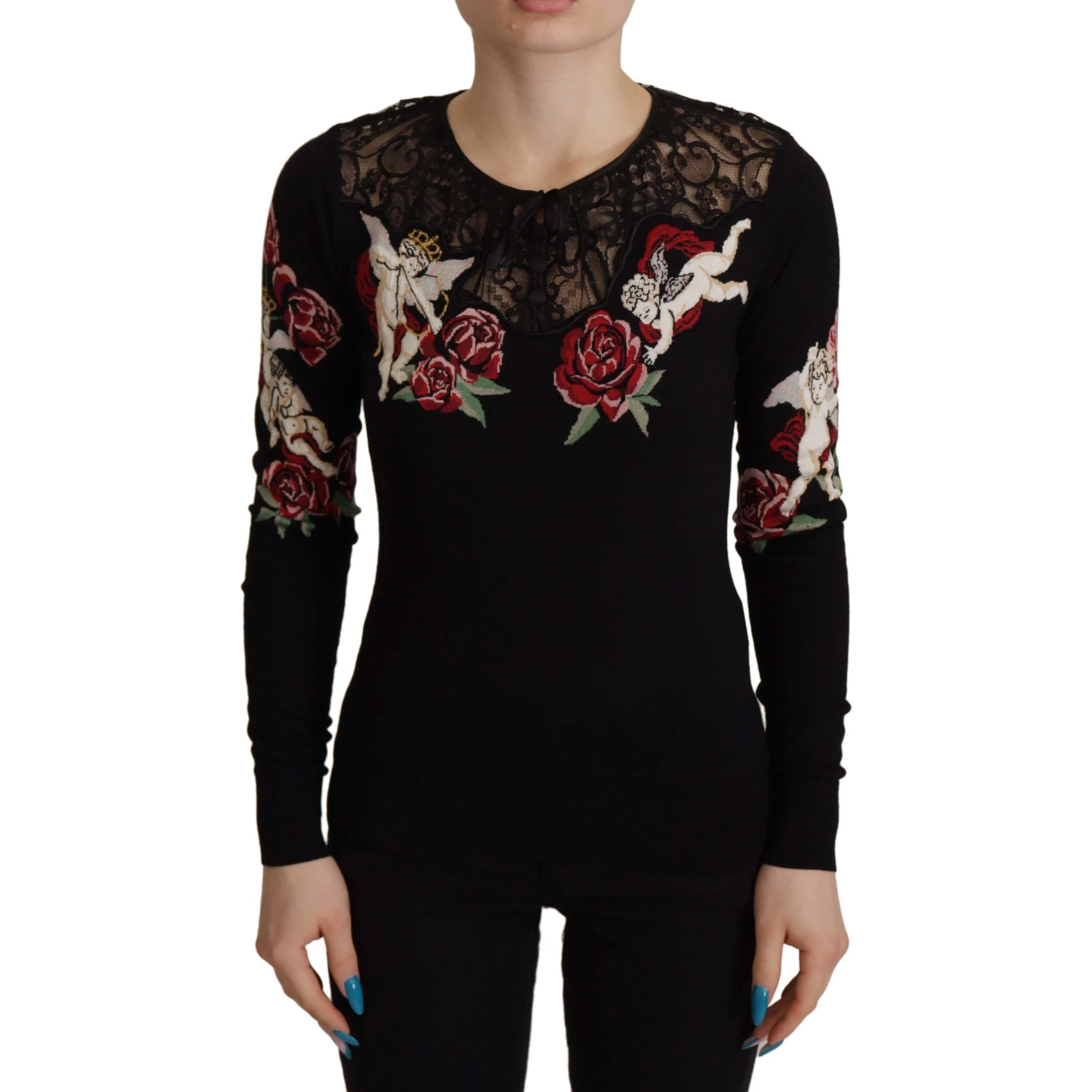 Black Lace Angel Roses Cardigan Sweater