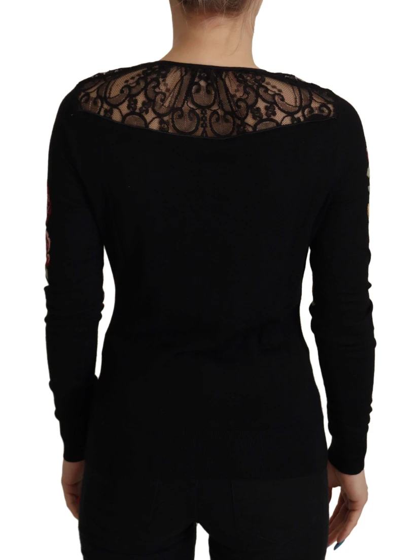 Black Lace Angel Roses Cardigan Sweater