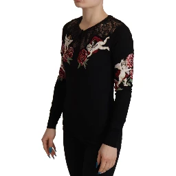 Black Lace Angel Roses Cardigan Sweater