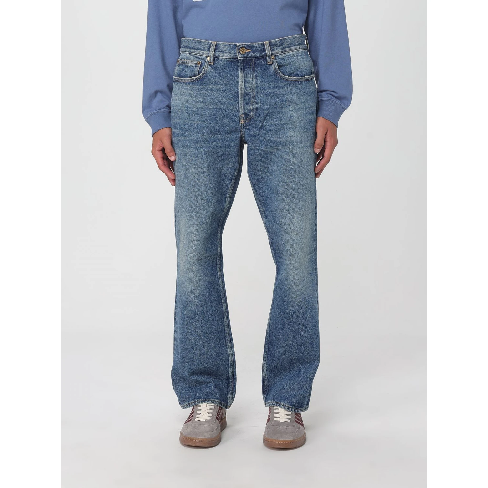 Blue Cotton Flared Jeans