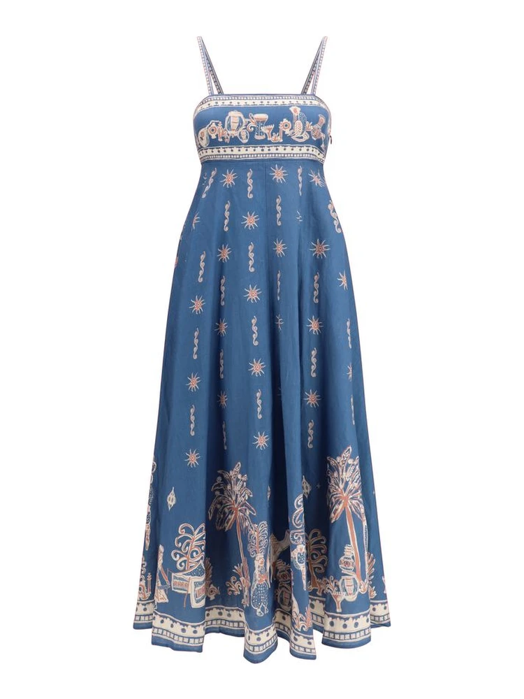 Blue Linen Casual Dress