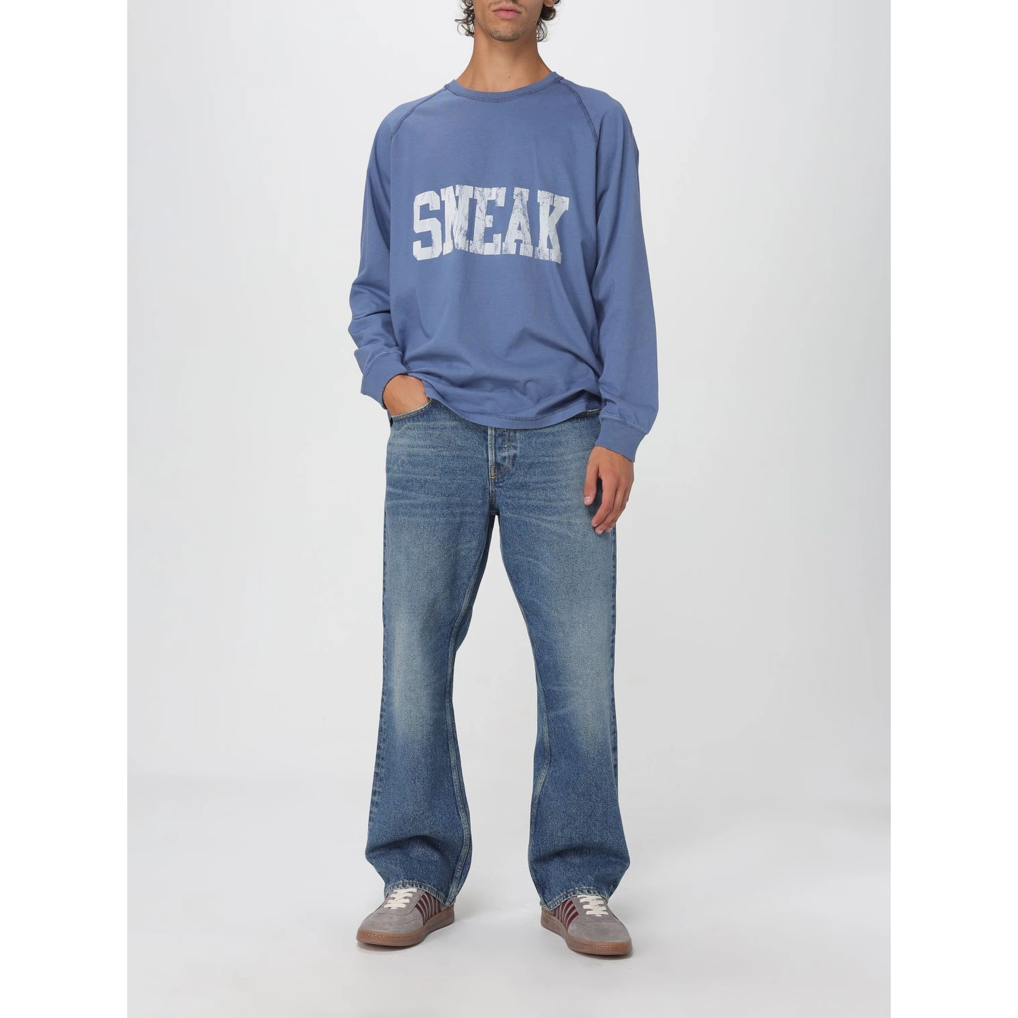 Blue Cotton Flared Jeans