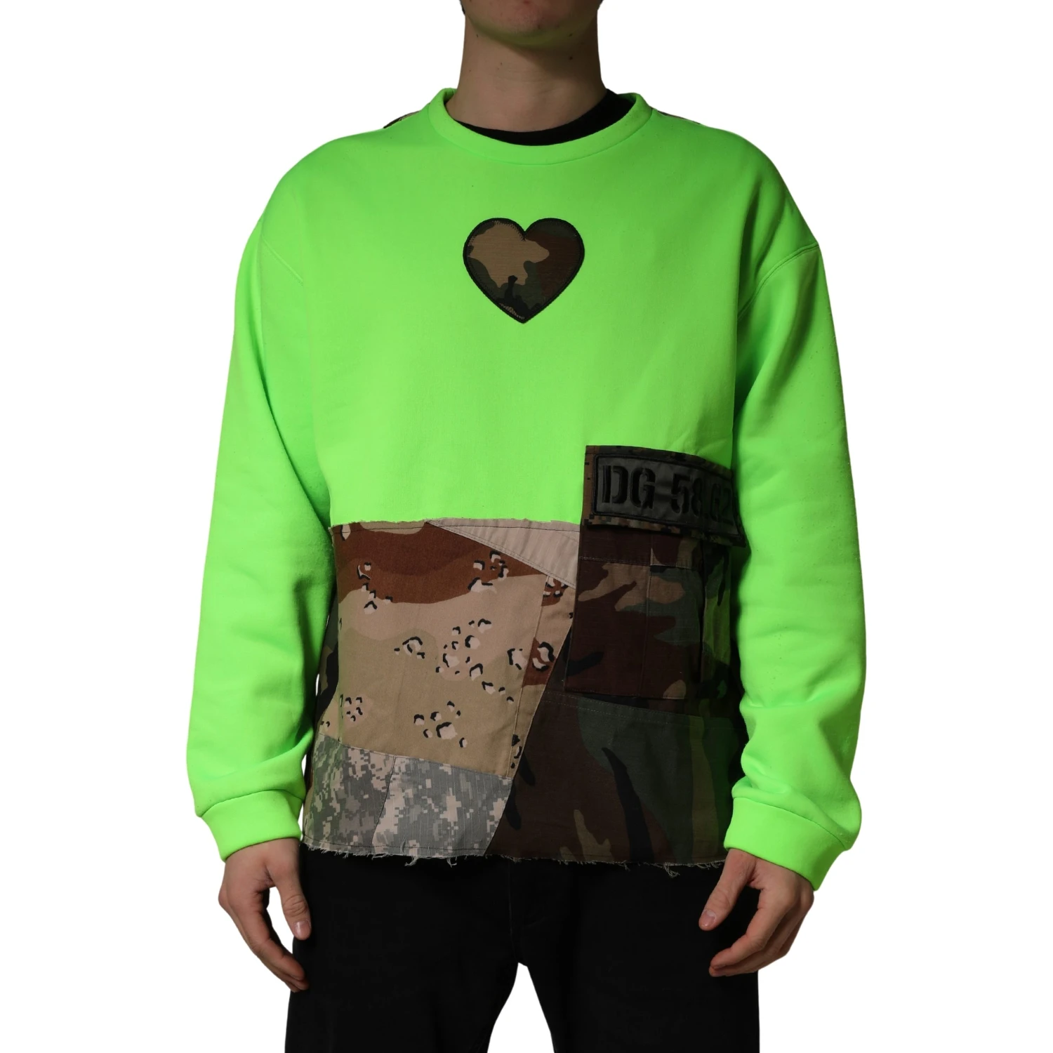 Green Patchwork Heart Men Sweatshirt Sweater