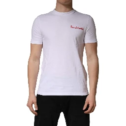 White Logo Embroidery Cotton Men Crew Neck T-shirt