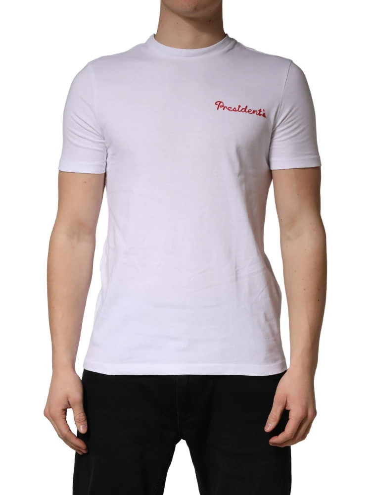 White Logo Embroidery Cotton Men Crew Neck T-shirt