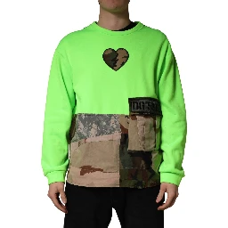 Green Patchwork Heart Men Sweatshirt Sweater