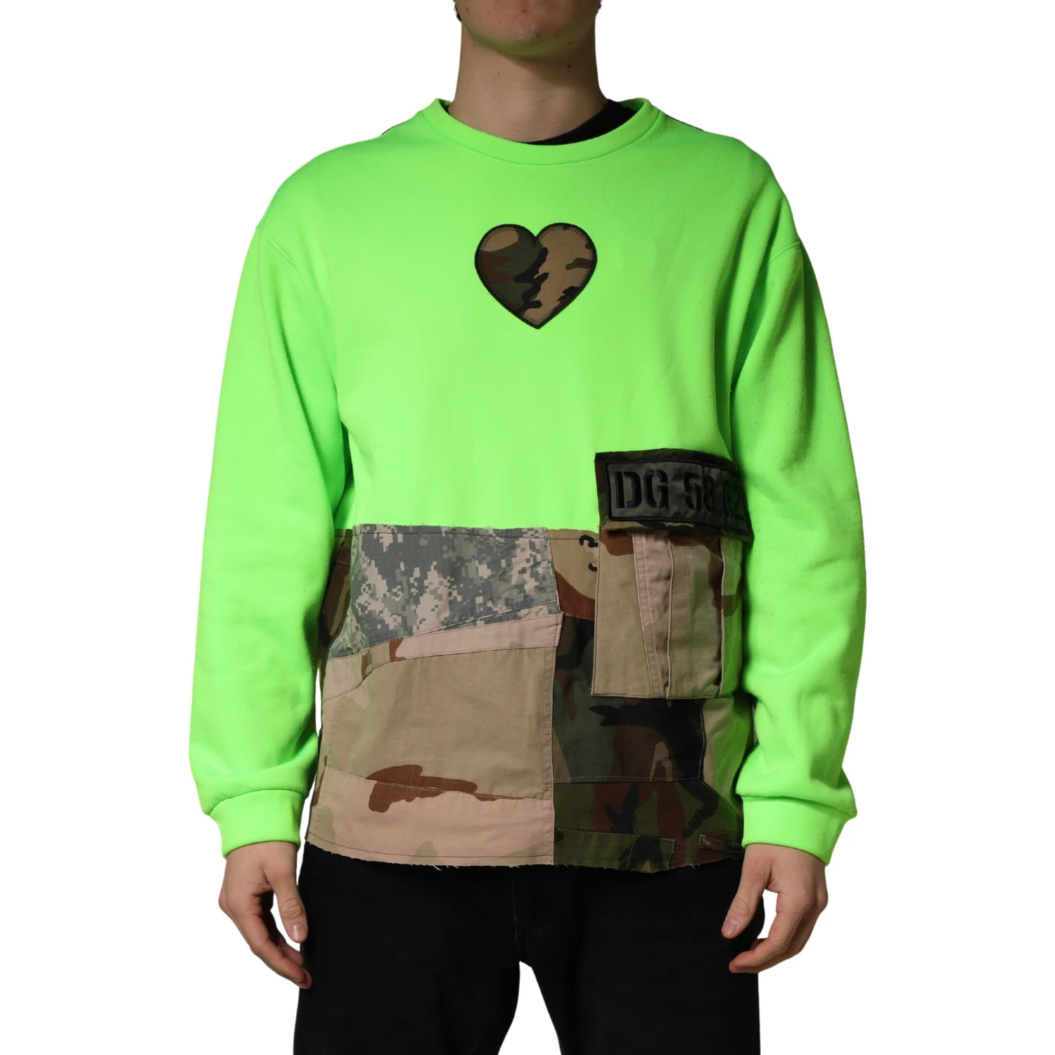 Green Patchwork Heart Men Sweatshirt Sweater