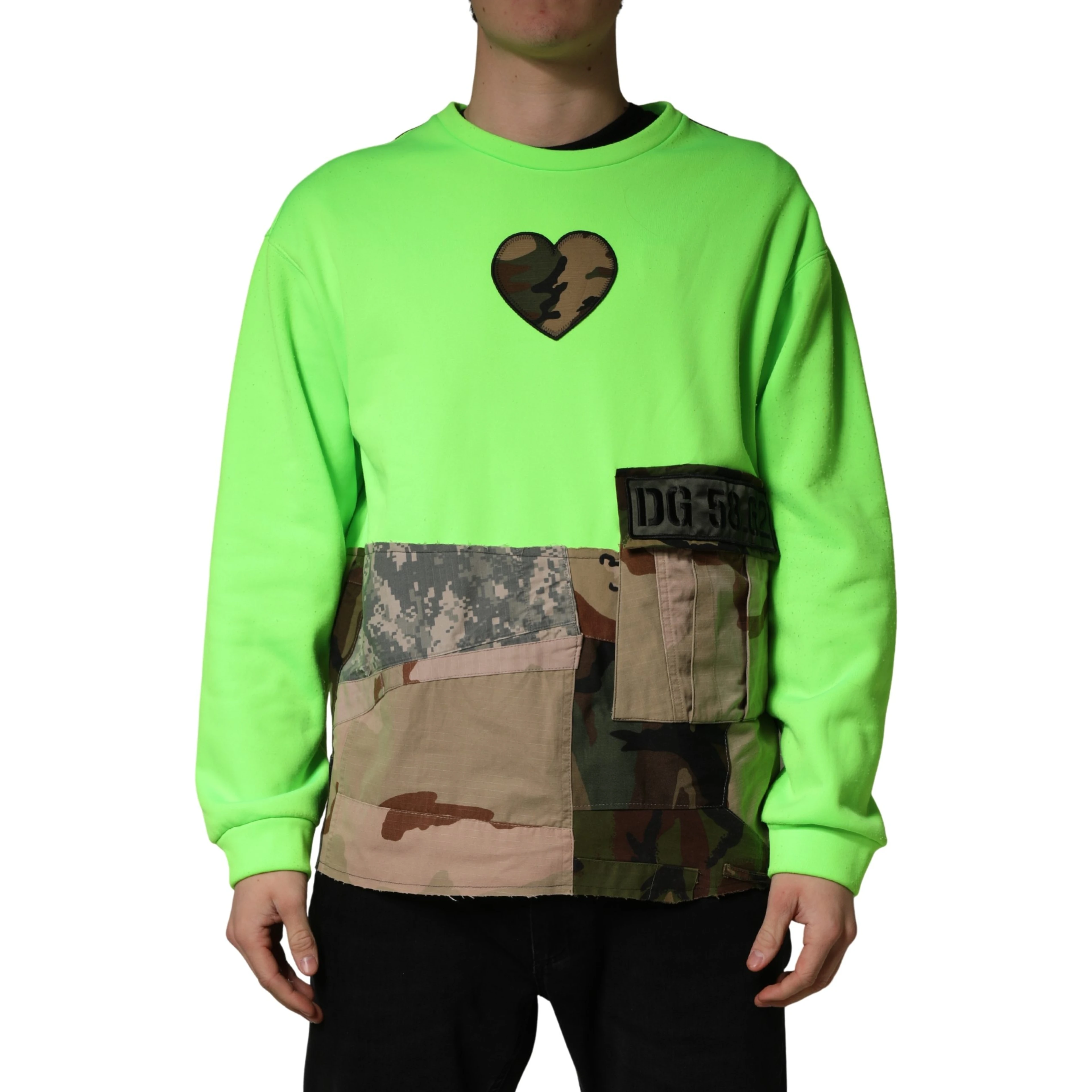 Green Patchwork Heart Men Sweatshirt Sweater