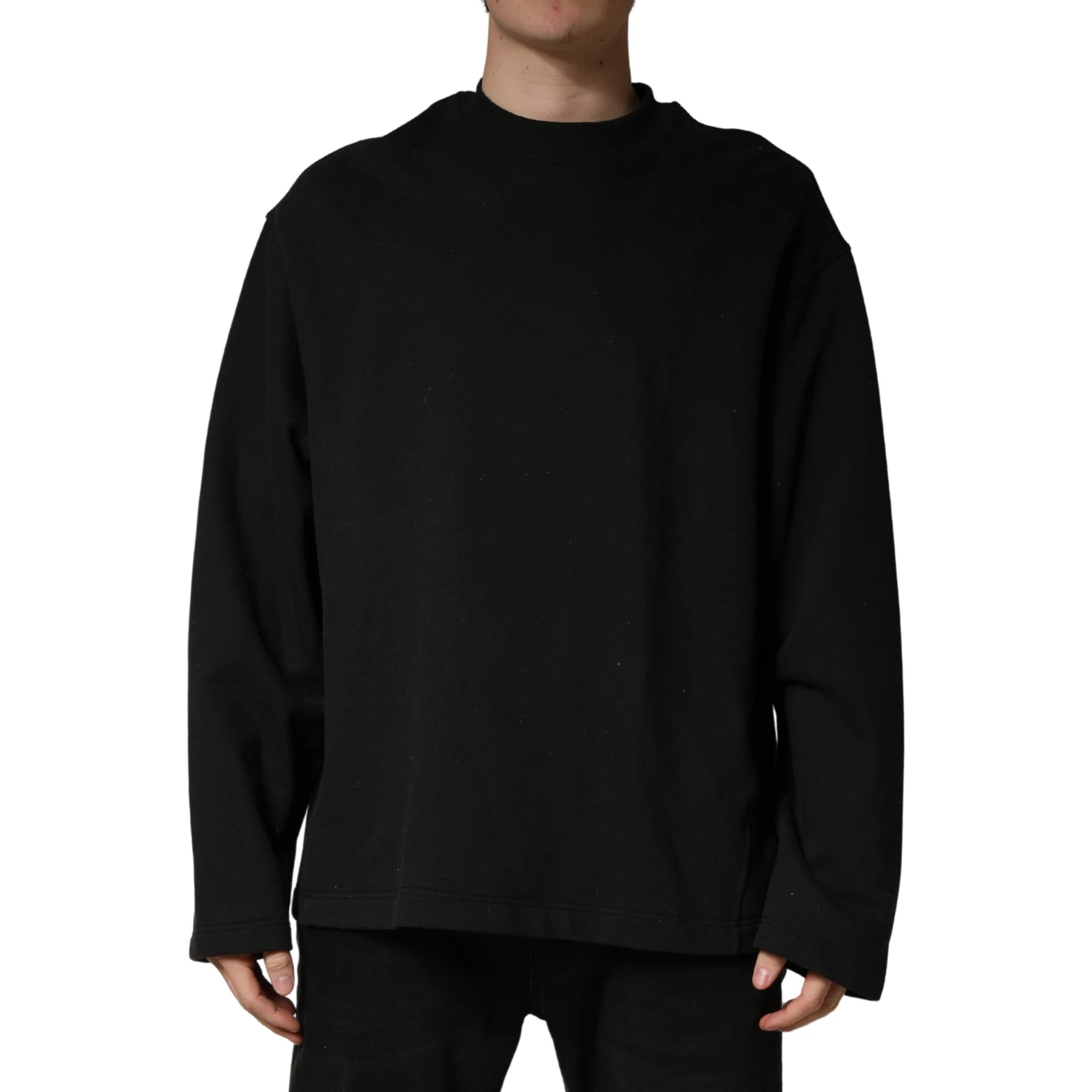 Black Cotton Crew Neck Sweatshirt  Sweater