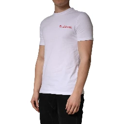 White Logo Embroidery Cotton Men Crew Neck T-shirt