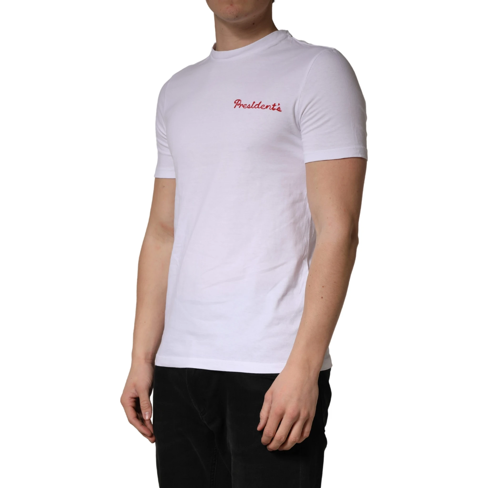 White Logo Embroidery Cotton Men Crew Neck T-shirt