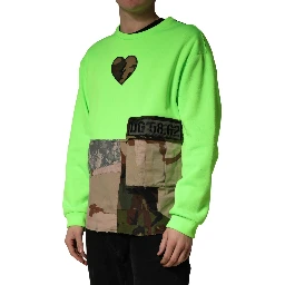 Green Patchwork Heart Men Sweatshirt Sweater