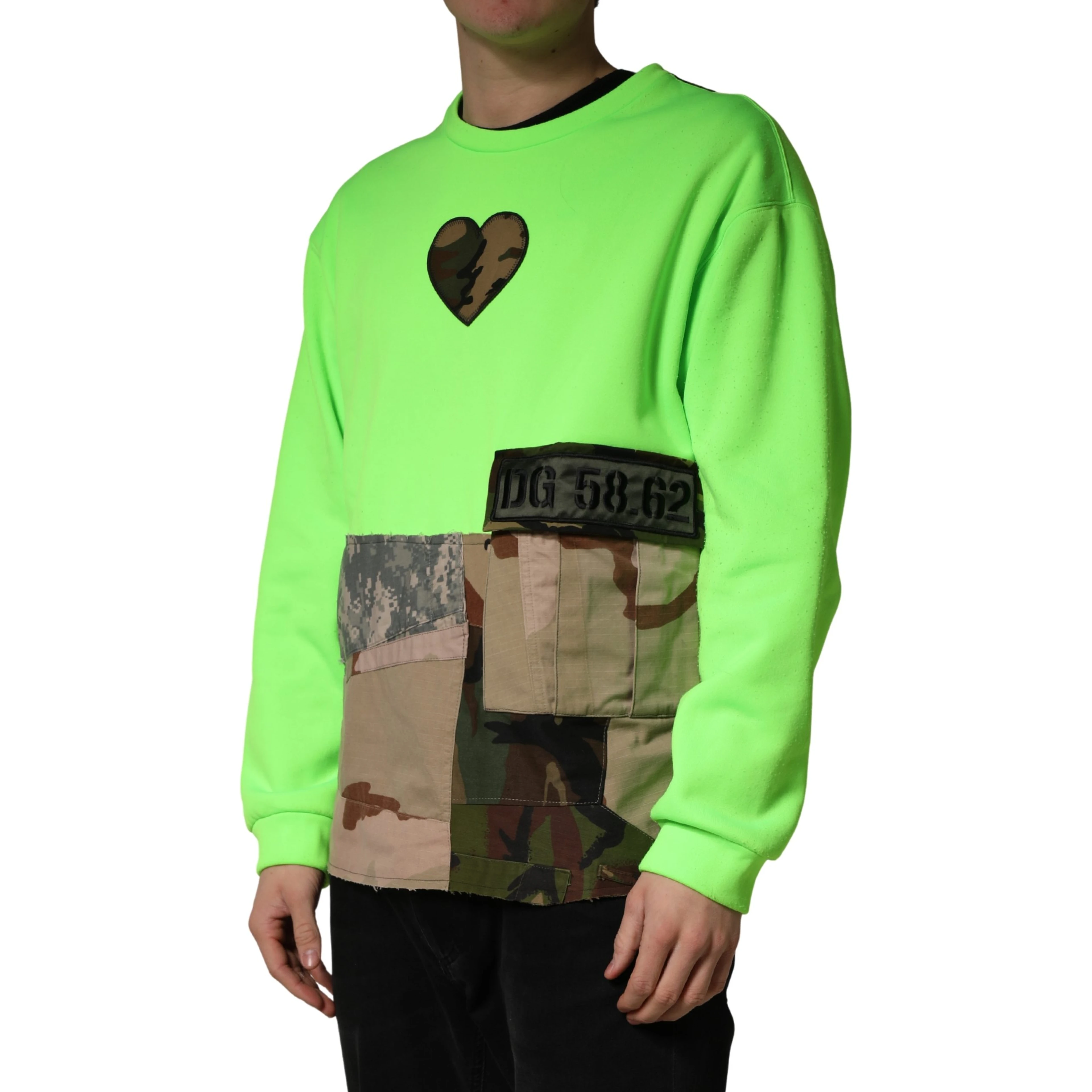 Green Patchwork Heart Men Sweatshirt Sweater