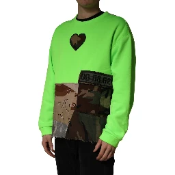 Green Patchwork Heart Men Sweatshirt Sweater