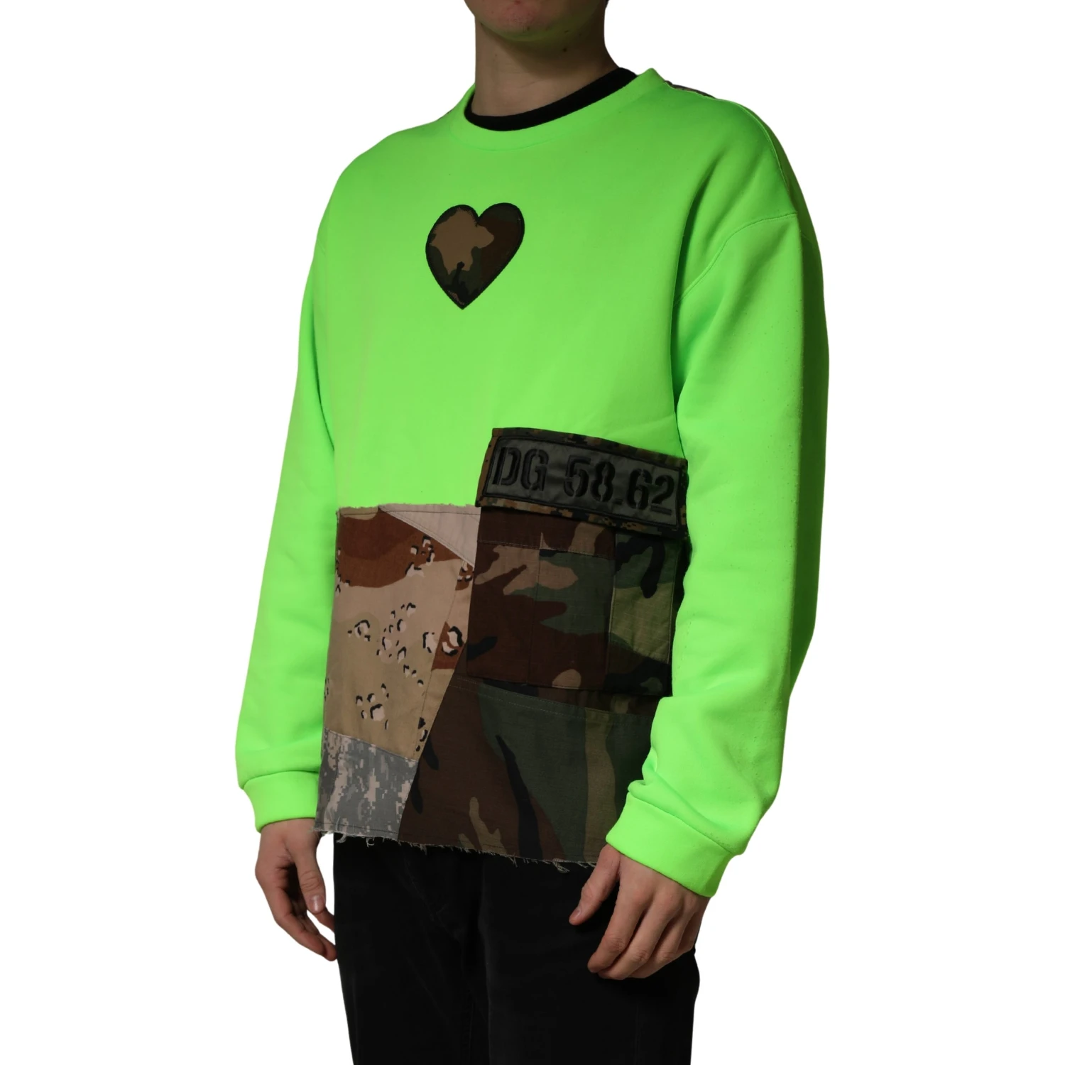 Green Patchwork Heart Men Sweatshirt Sweater