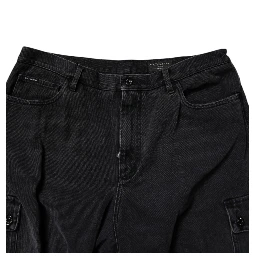 Black Mid Waist Denim Cargo Bermuda  Shorts
