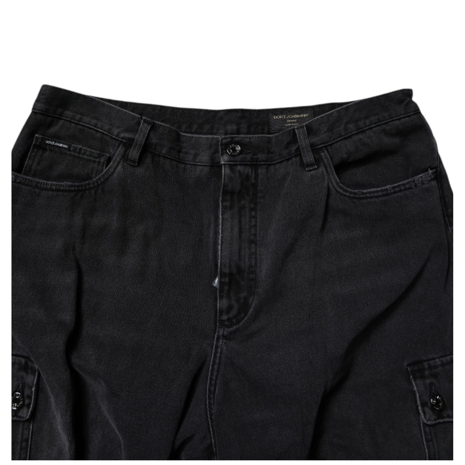 Black Mid Waist Denim Cargo Bermuda Shorts