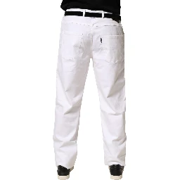 White Straight Mid Waist Denim Trouser Jeans