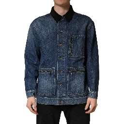 Black Blue Cotton Denim Blouson Men Jacket