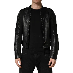 Black Nylon Full Zip Men Biker Coat Jacket