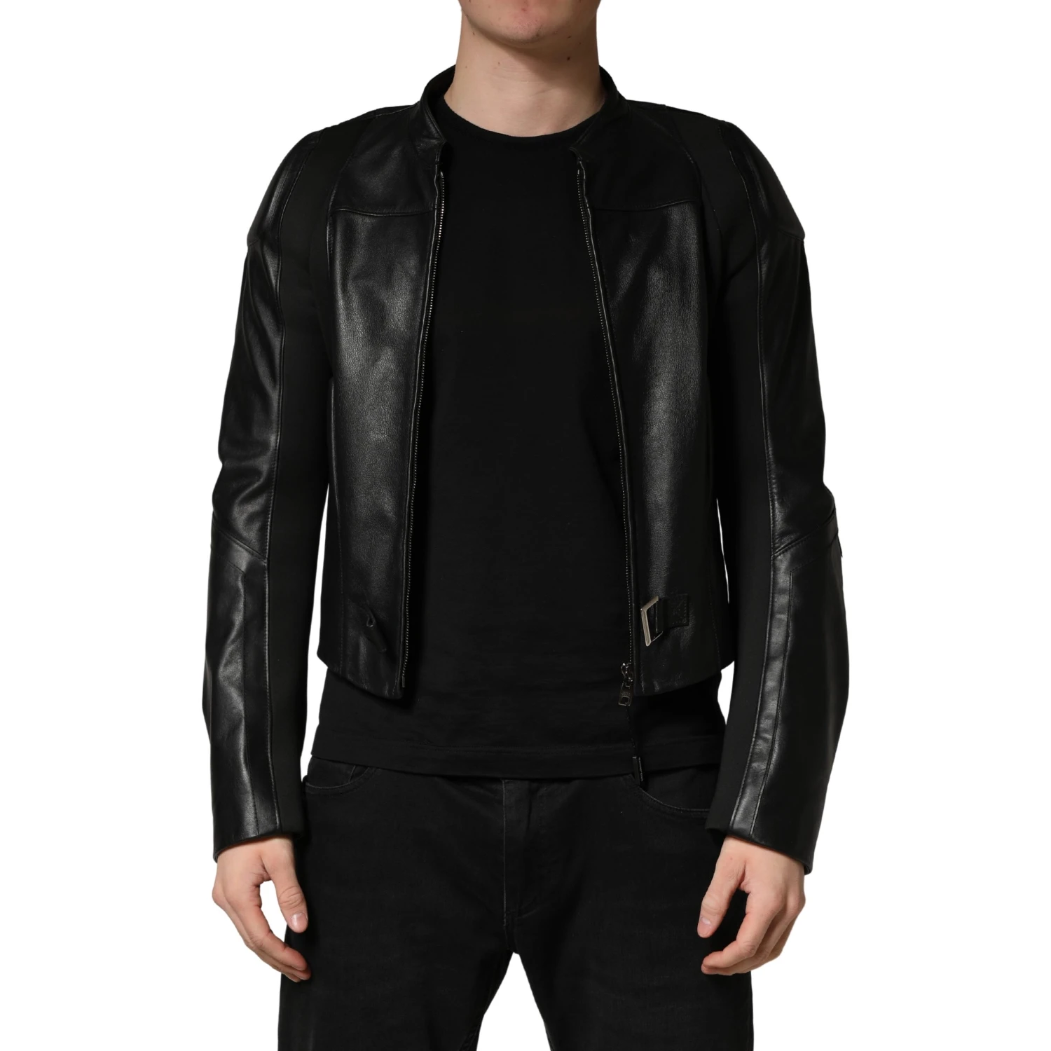 Black Nylon Full Zip Men Biker Coat Jacket